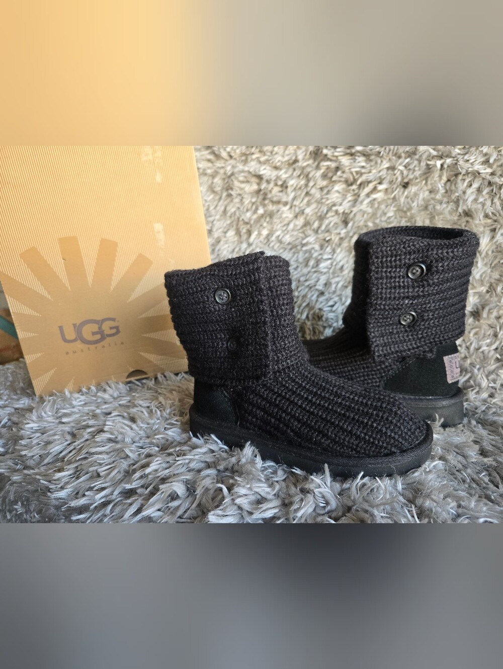 UGG Kids Classic Cardy Knit Boot - Black